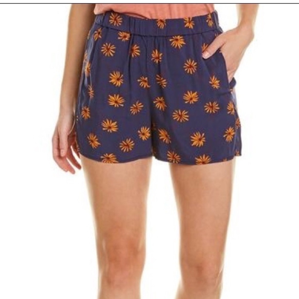 Madewell Navy Dark Midnight Daisy Floral Print Pull On Shorts Size Medium